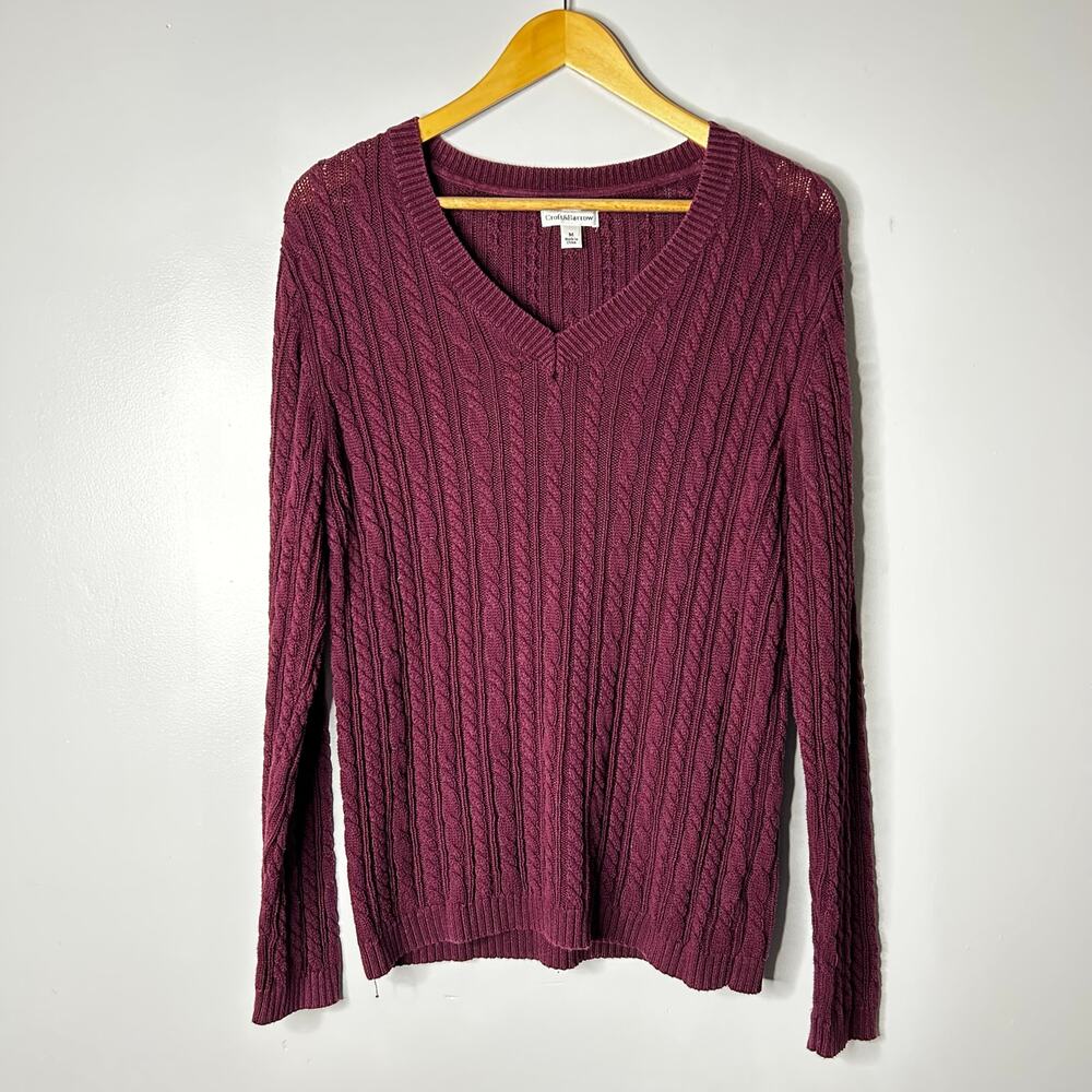 Croft & Barrow Womens Preppy Cable Knit Sweater Sz Medium Burgundy 90s Old Money